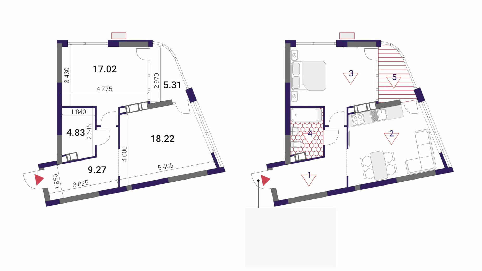 Планування 1-кімнатної квартири в ЖК Great 55.4 м², фото 293074