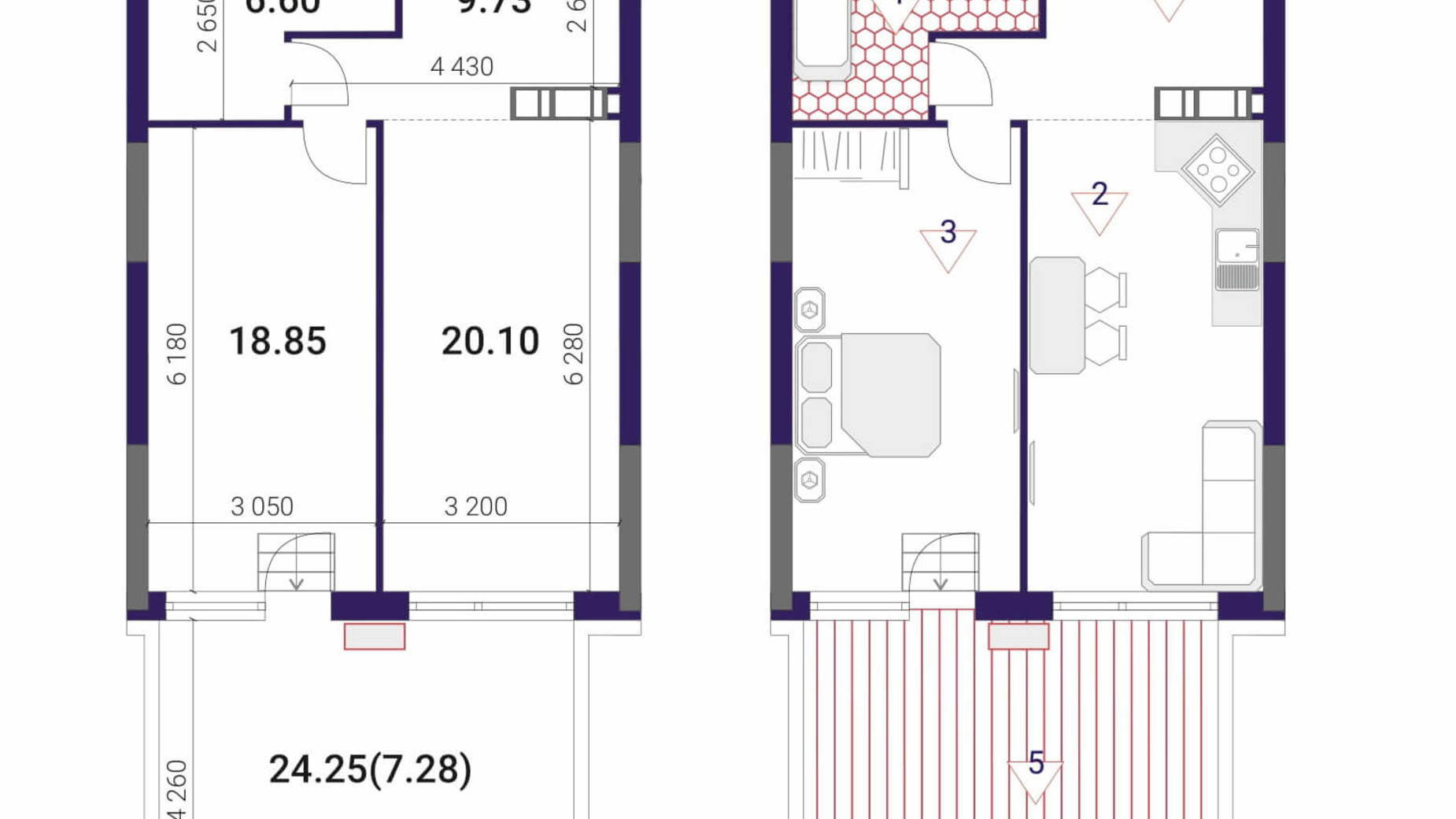 Планування 1-кімнатної квартири в ЖК Great 62.56 м², фото 293075