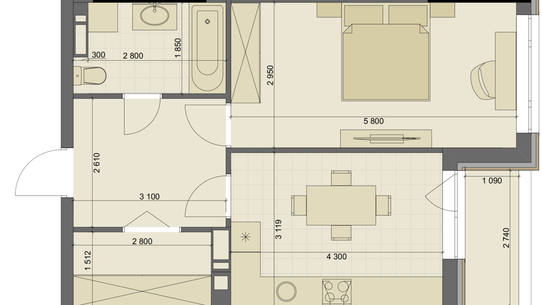 Планировка 1-комнатной квартиры в ЖК High Hills 46.69 м², фото 293144