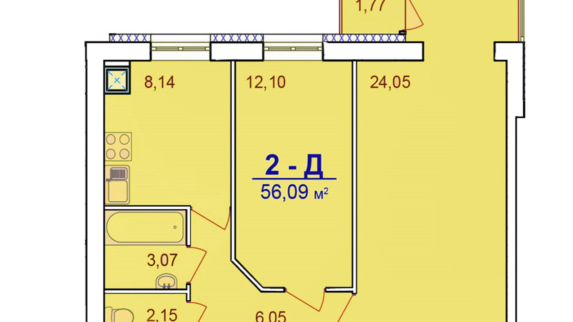 Планування 2-кімнатної квартири в ЖК Європейський Двір 54.12 м², фото 293275