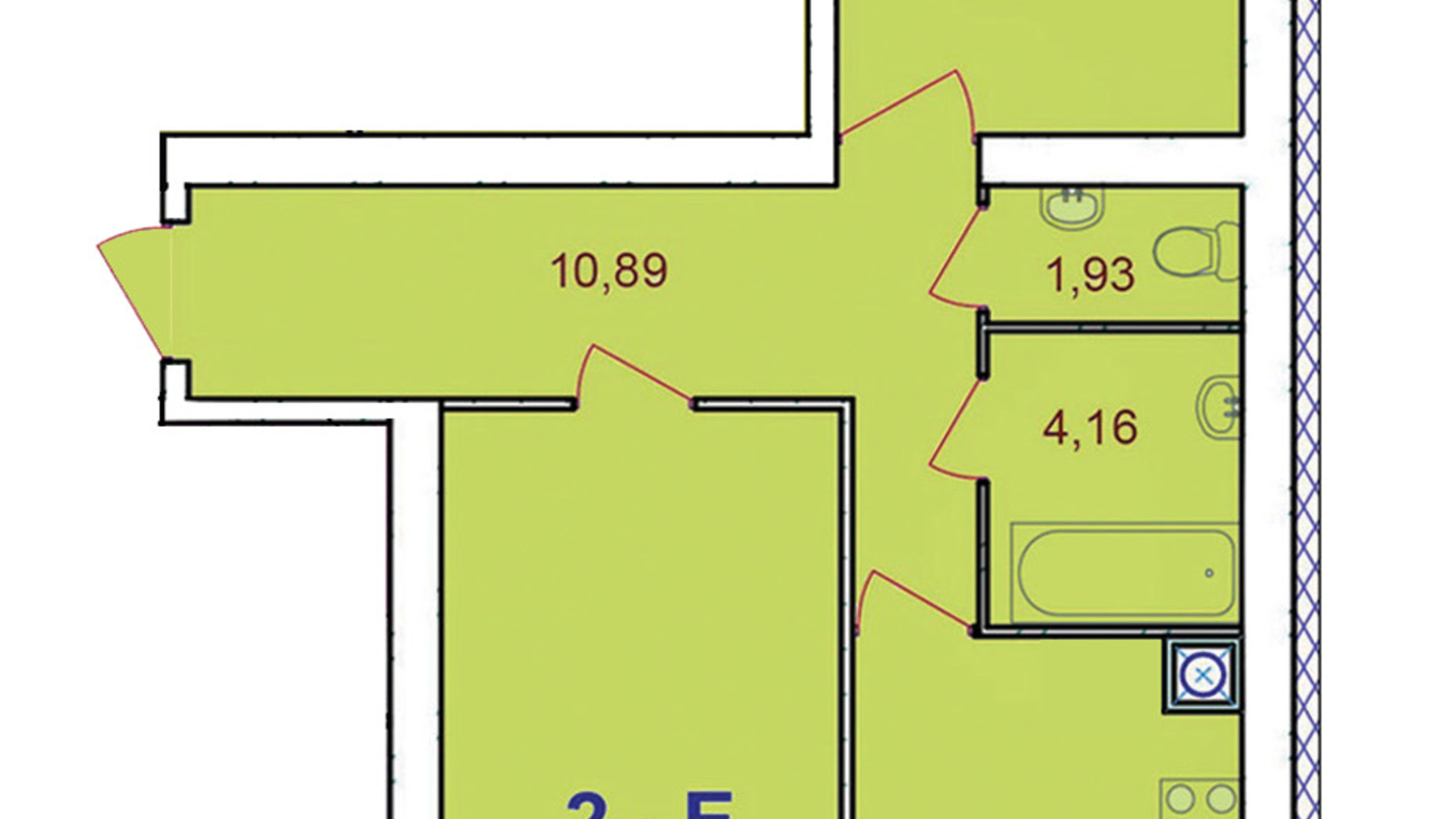 Планировка 2-комнатной квартиры в ЖК Европейский Двор 60.13 м², фото 293281