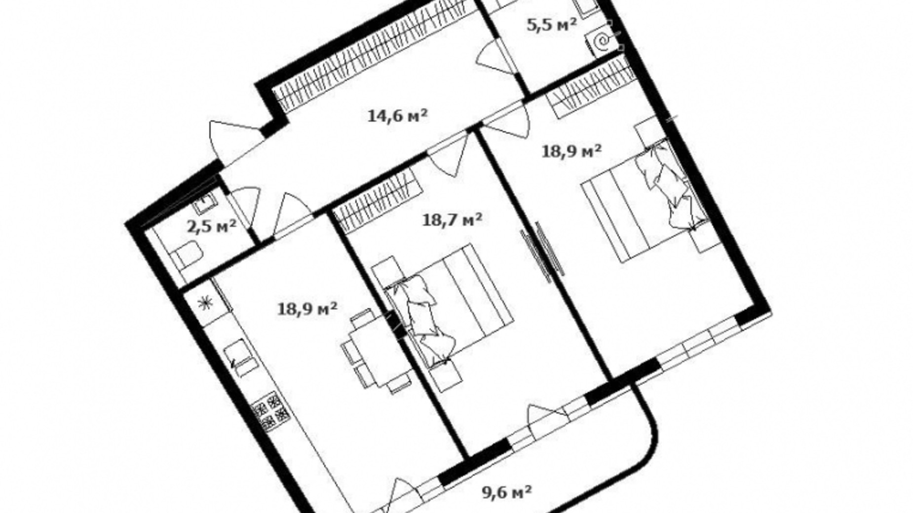 Планировка 2-комнатной квартиры в ЖК Dream City 80 м², фото 293513