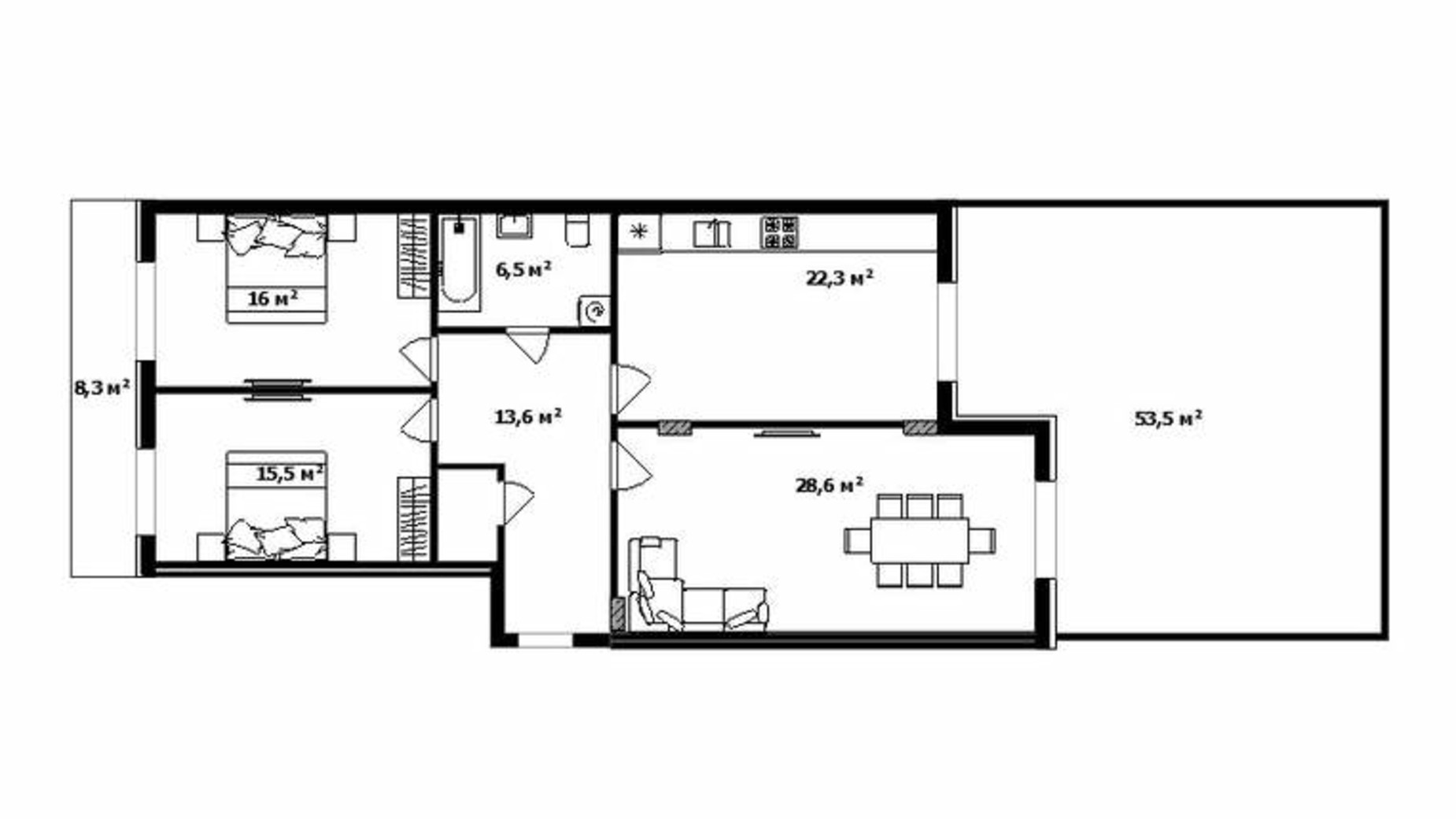 Планировка 3-комнатной квартиры в ЖК Dream City 117.2 м², фото 293543