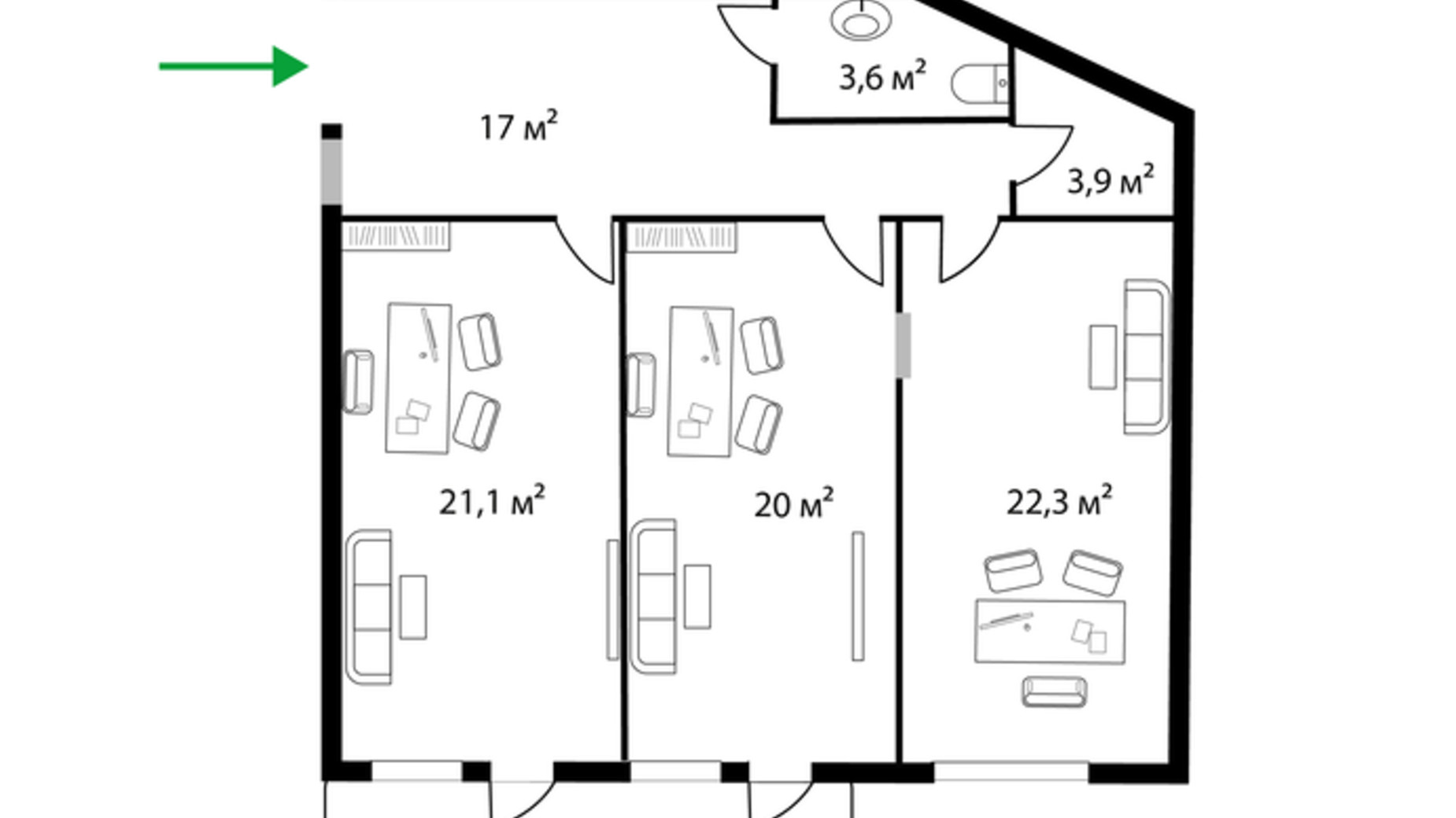 Планировка помещения в ЖК Dream City 90.8 м², фото 293577