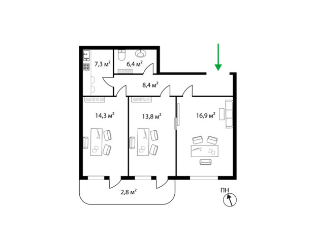 ЖК Dream City: планировка помощения 70 м²