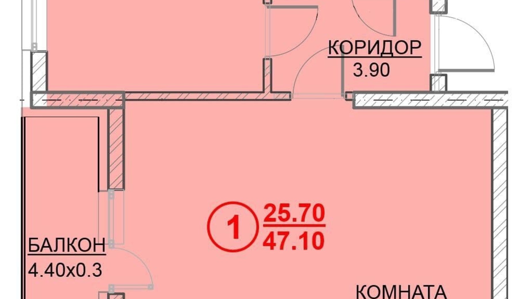 Планировка 1-комнатной квартиры в ЖК Велесгард 47.1 м², фото 294025