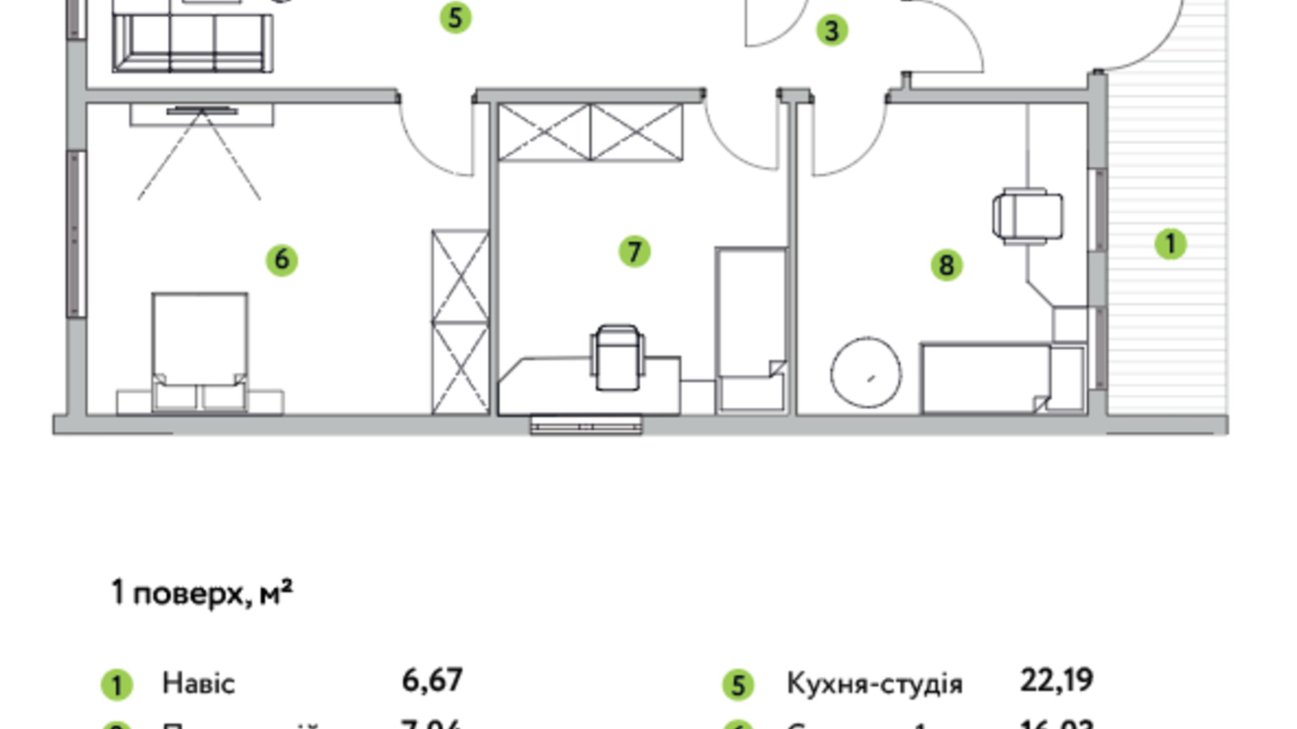 Планировка коттеджа в КГ Зеленый бульвар 80 м², фото 294183