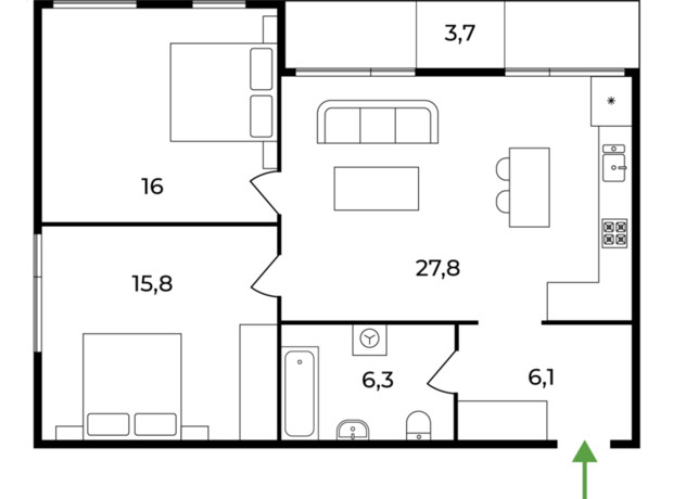ЖК Sherwood: планировка 2-комнатной квартиры 76 м²