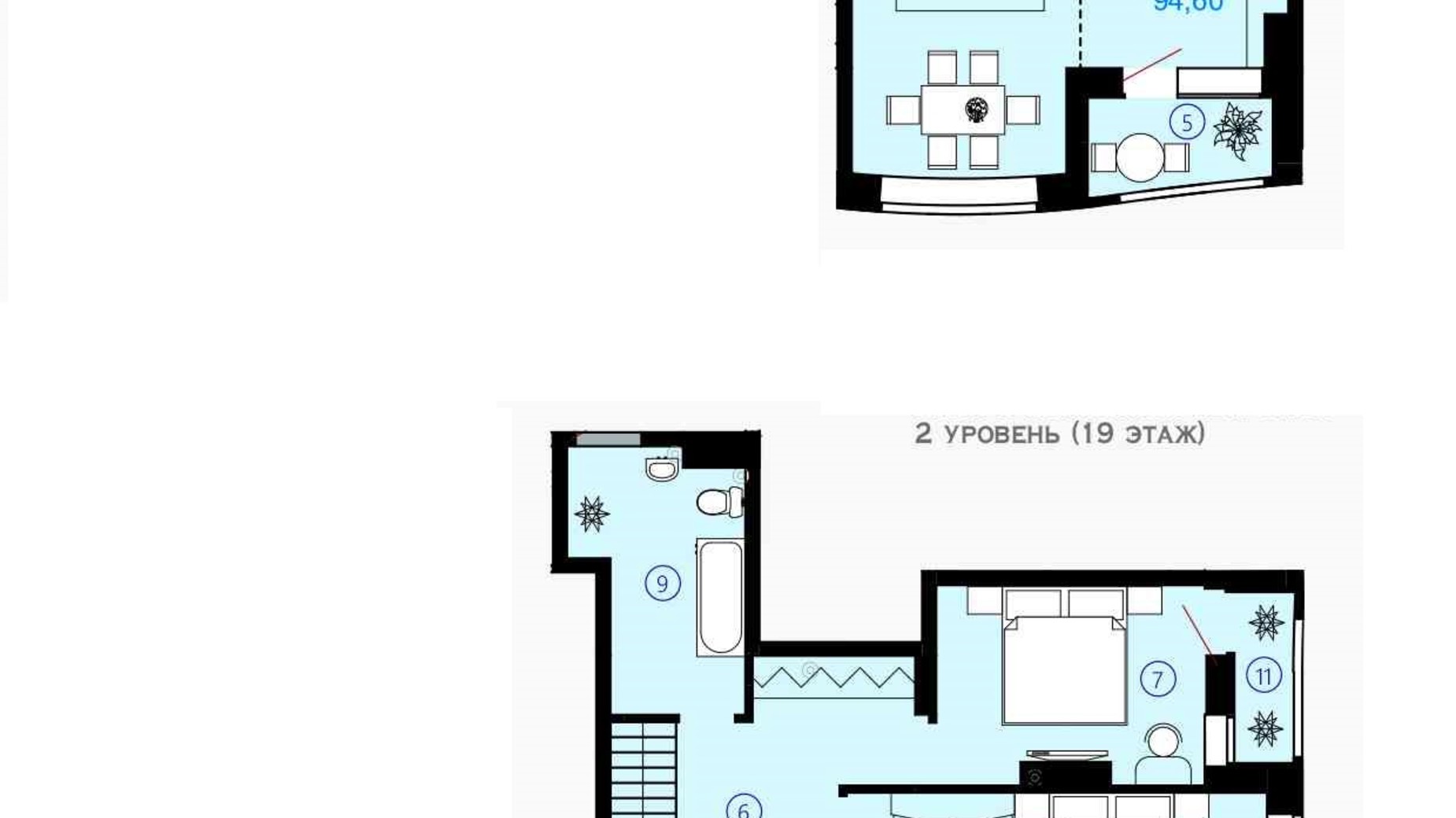 Планировка 2-комнатной квартиры в ЖК Меридиан 94.6 м², фото 294231