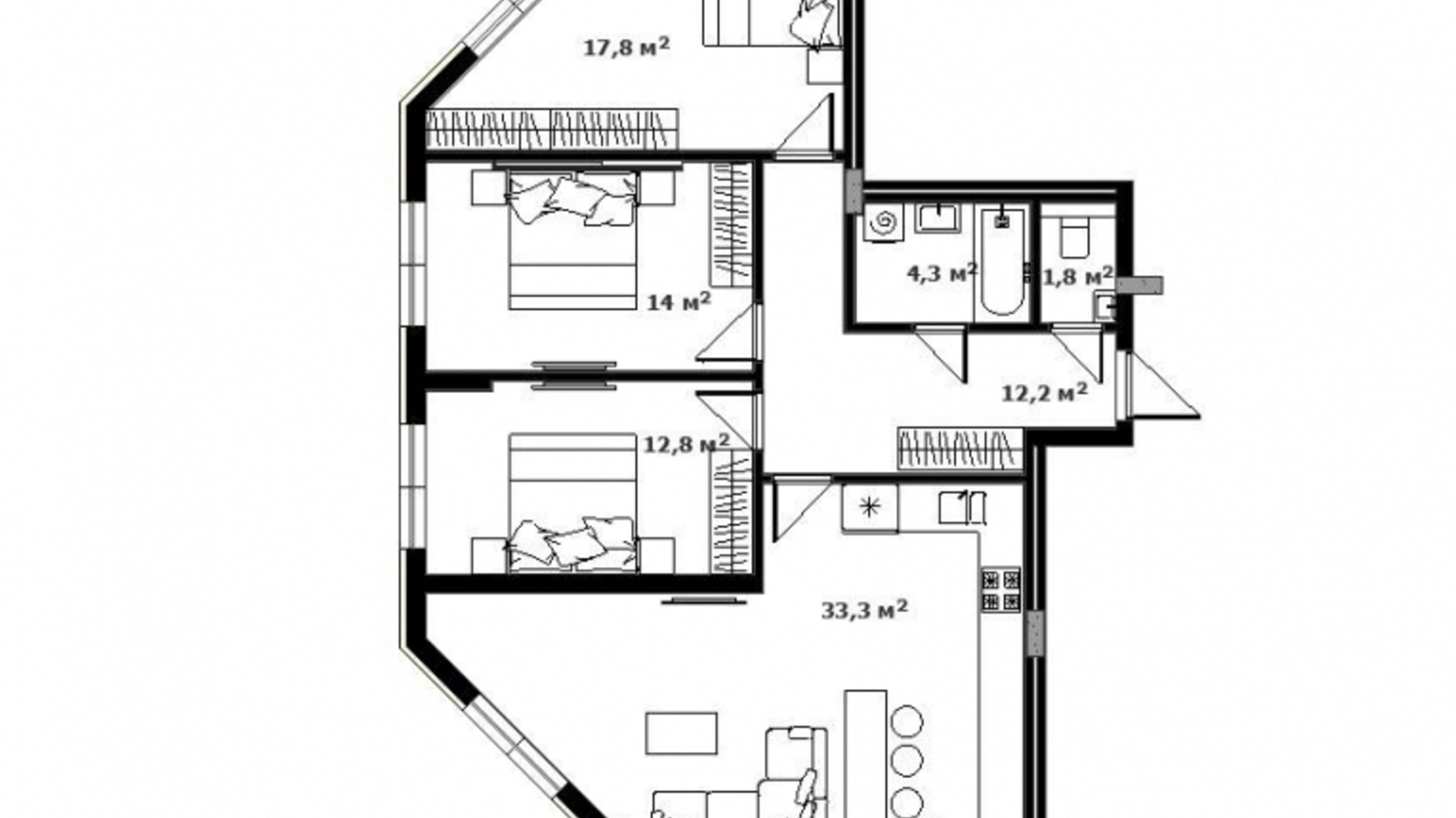 Планировка 3-комнатной квартиры в ЖК Green Land 100 м², фото 294244