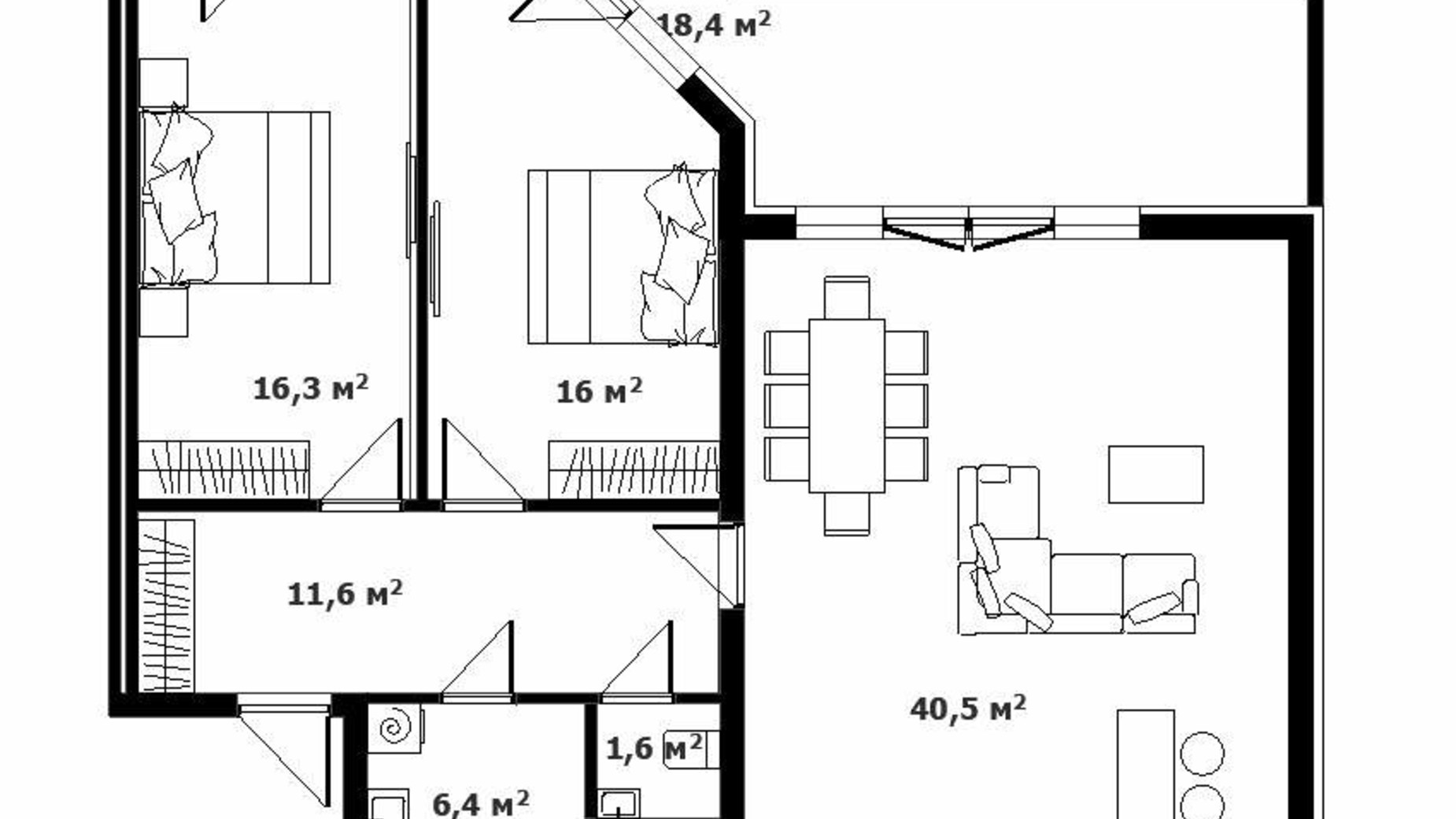 Планировка 2-комнатной квартиры в ЖК Green Land 97.6 м², фото 294281