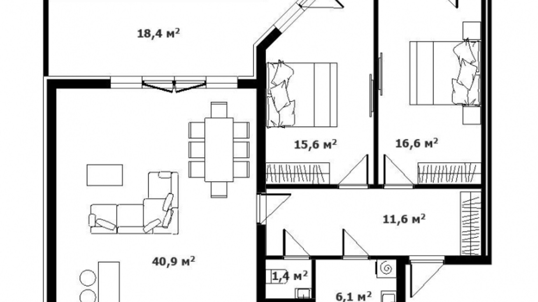 Планировка 2-комнатной квартиры в ЖК Green Land 96.9 м², фото 294282