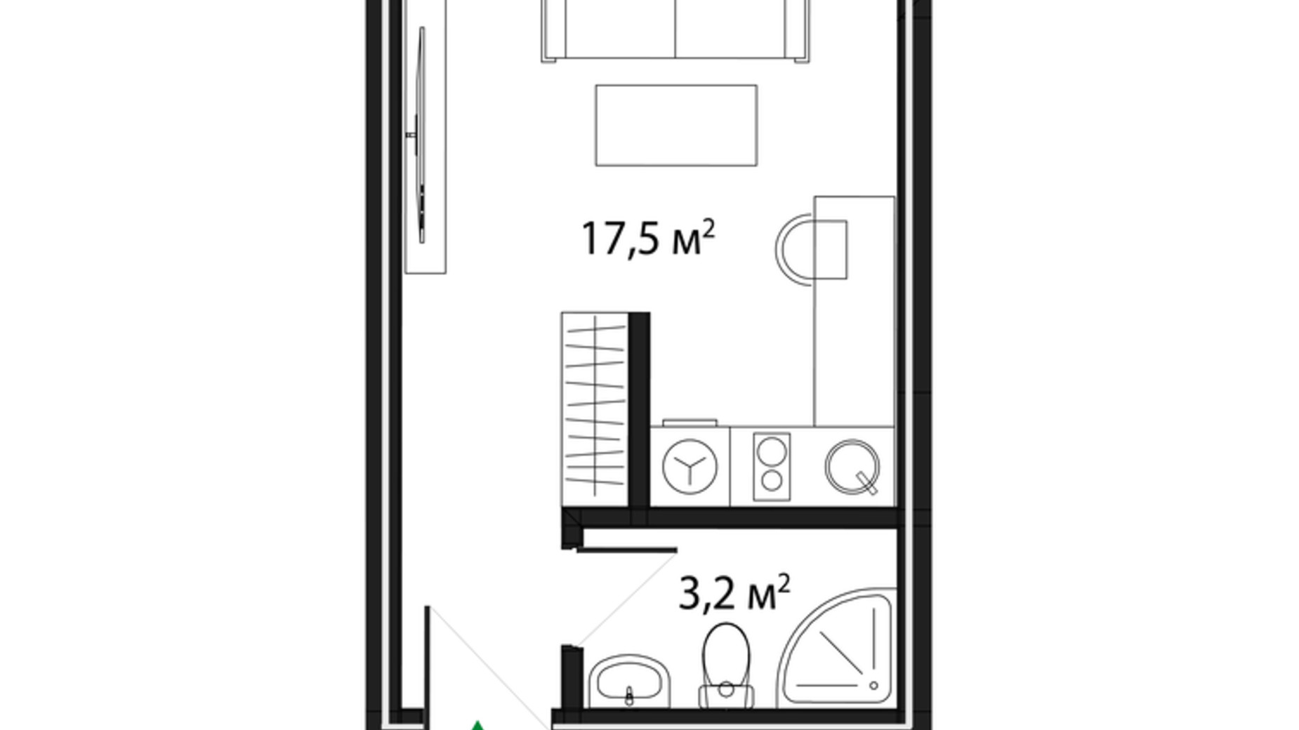 Планування смарт квартири в ЖК Grand Hills 21 м², фото 294348