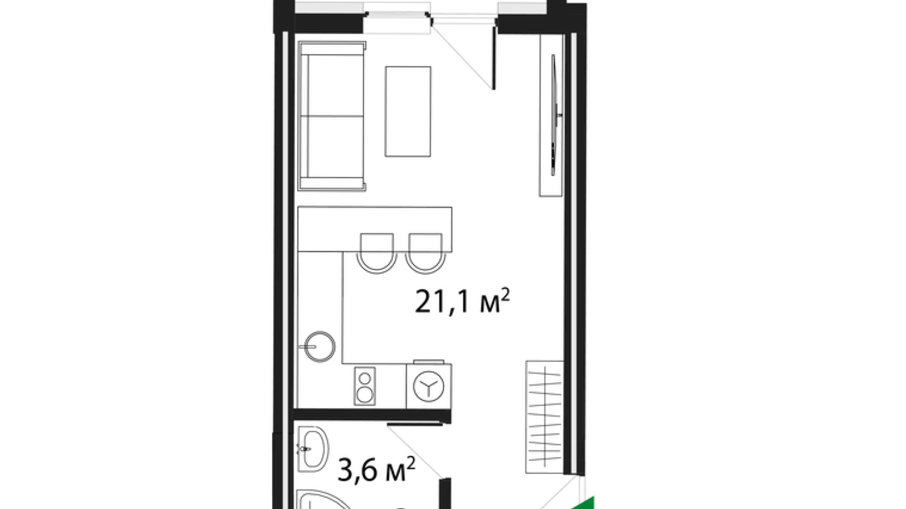 Планування смарт квартири в ЖК Grand Hills 26 м², фото 294350