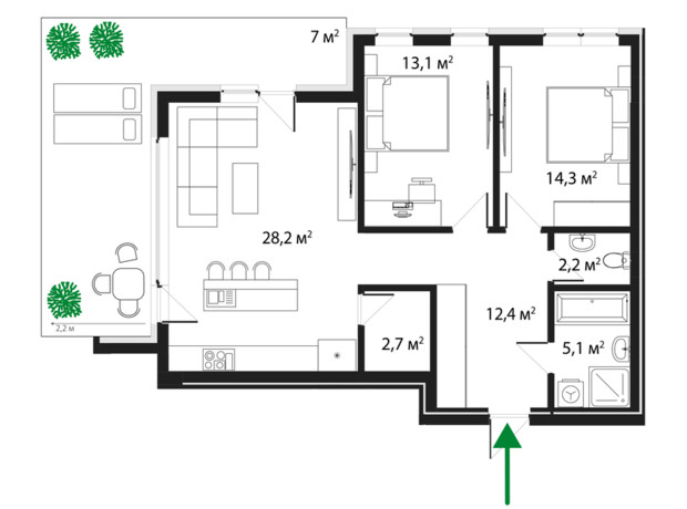 ЖК Grand Hills: планировка 3-комнатной квартиры 85 м²