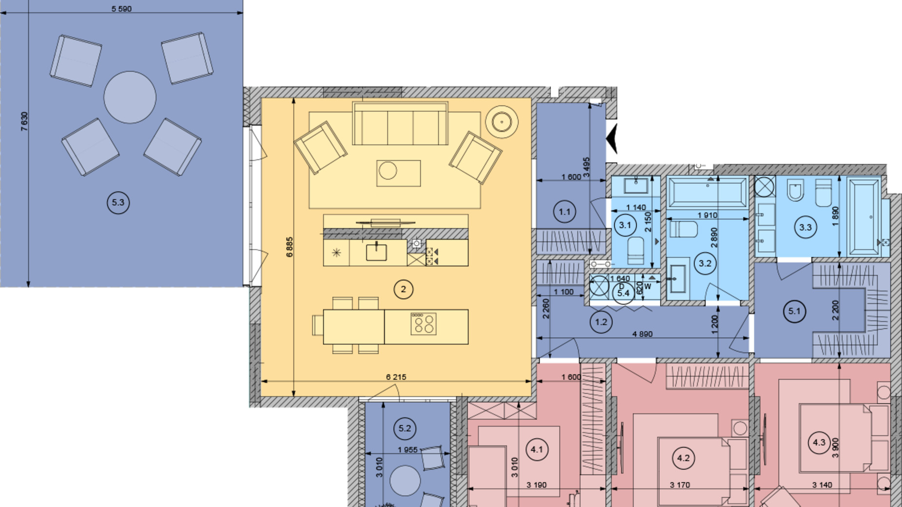 Планировка 3-комнатной квартиры в ЖК White Lines 129.67 м², фото 294964