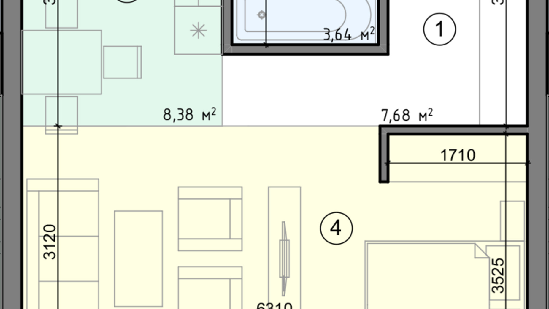 Планировка 1-комнатной квартиры в ЖК Голосеевская Долина 41.13 м², фото 295167