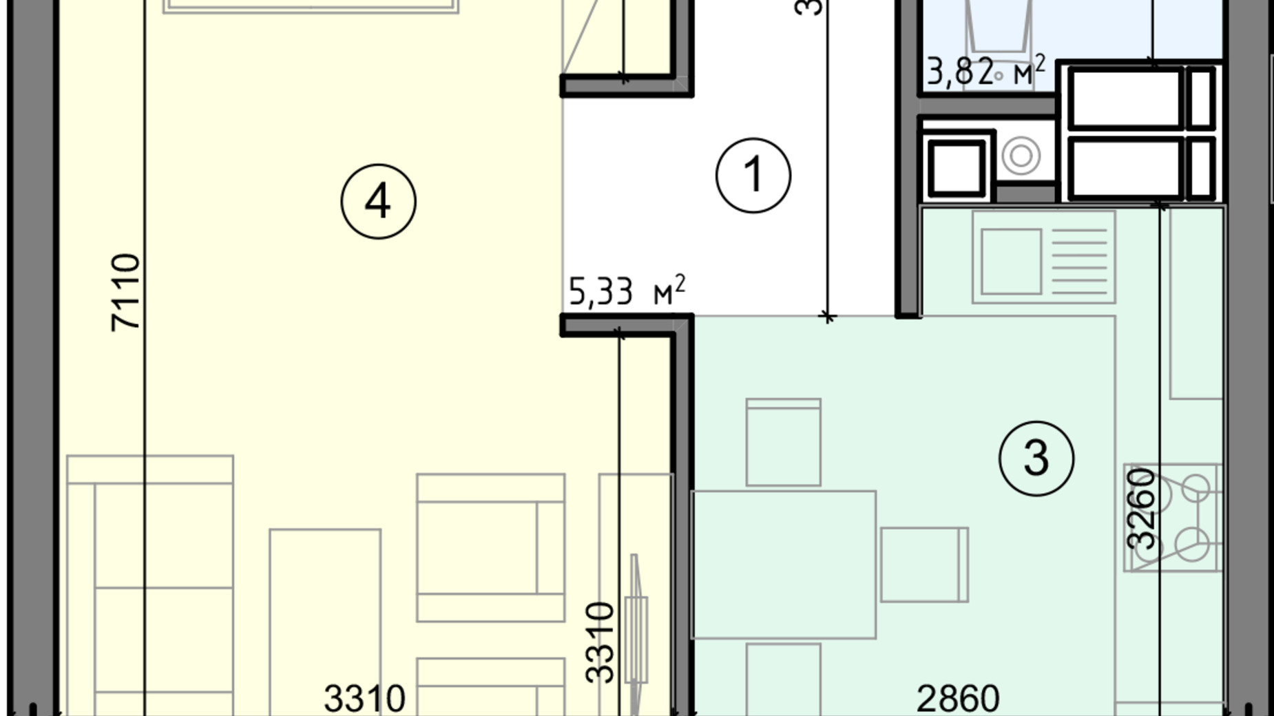 Планировка 1-комнатной квартиры в ЖК Голосеевская Долина 40.93 м², фото 295170