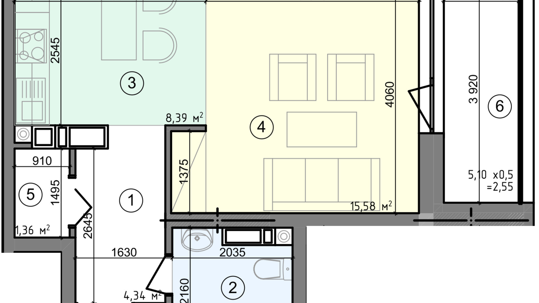 Планировка 1-комнатной квартиры в ЖК Голосеевская Долина 36.25 м², фото 295172