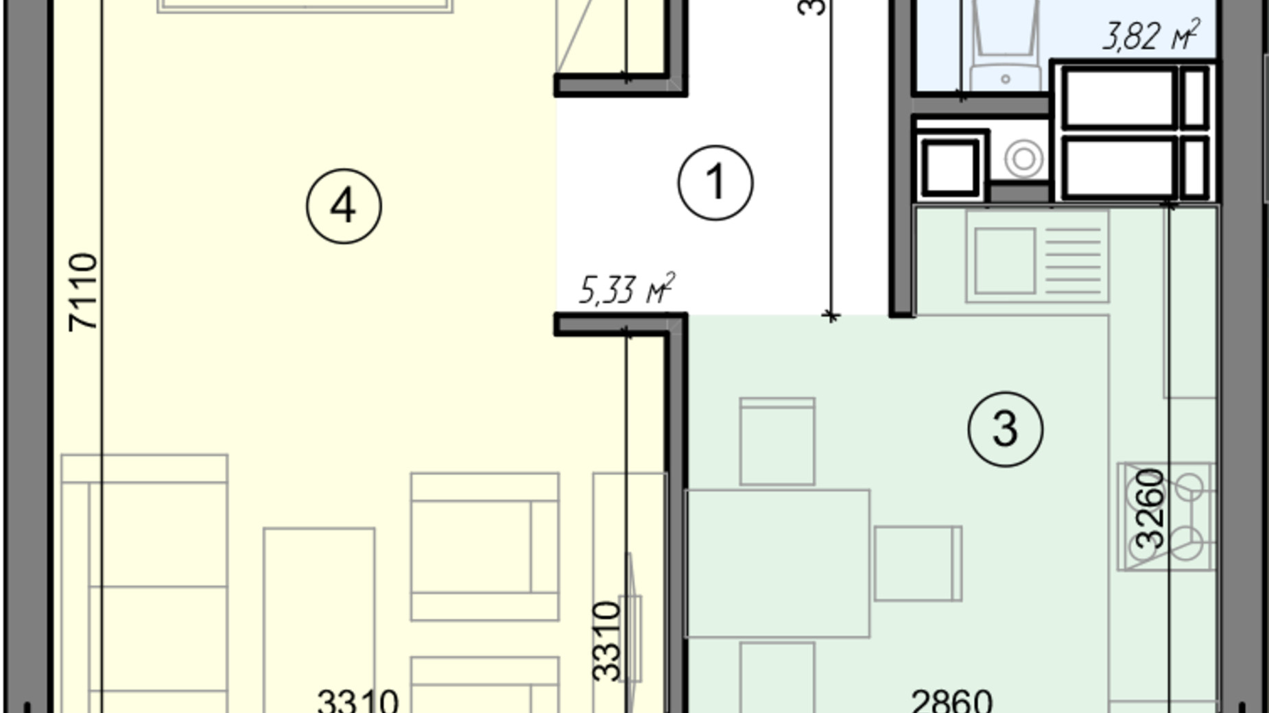 Планування 1-кімнатної квартири в ЖК Голосіївська Долина 40.5 м², фото 295173