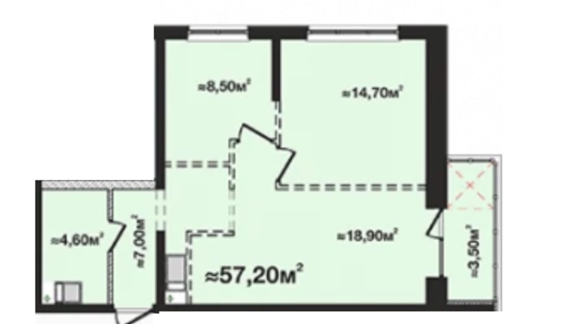 Планування 2-кімнатної квартири в ЖК M.Park 57.2 м², фото 295177