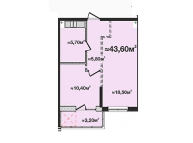 ЖК M.Park: планировка 1-комнатной квартиры 43.5 м²