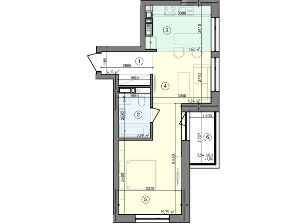 ЖК Голосіївська Долина: планування 1-кімнатної квартири 40.76 м²