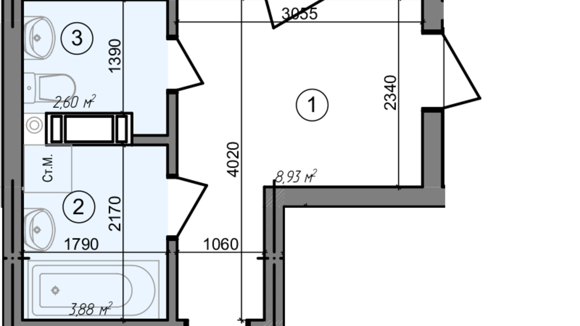 Планування 2-кімнатної квартири в ЖК Голосіївська Долина 59.76 м², фото 295182