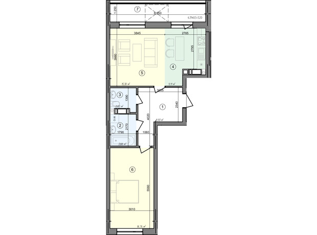 ЖК Голосеевская Долина: планировка 2-комнатной квартиры 59.76 м²