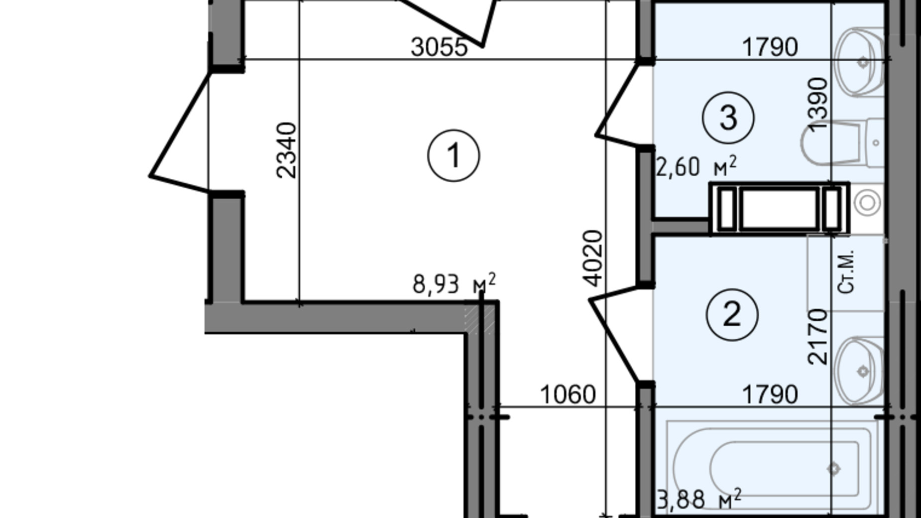 Планування 2-кімнатної квартири в ЖК Голосіївська Долина 60.69 м², фото 295184