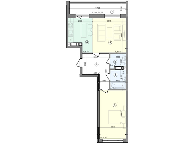 ЖК Голосеевская Долина: планировка 2-комнатной квартиры 60.69 м²