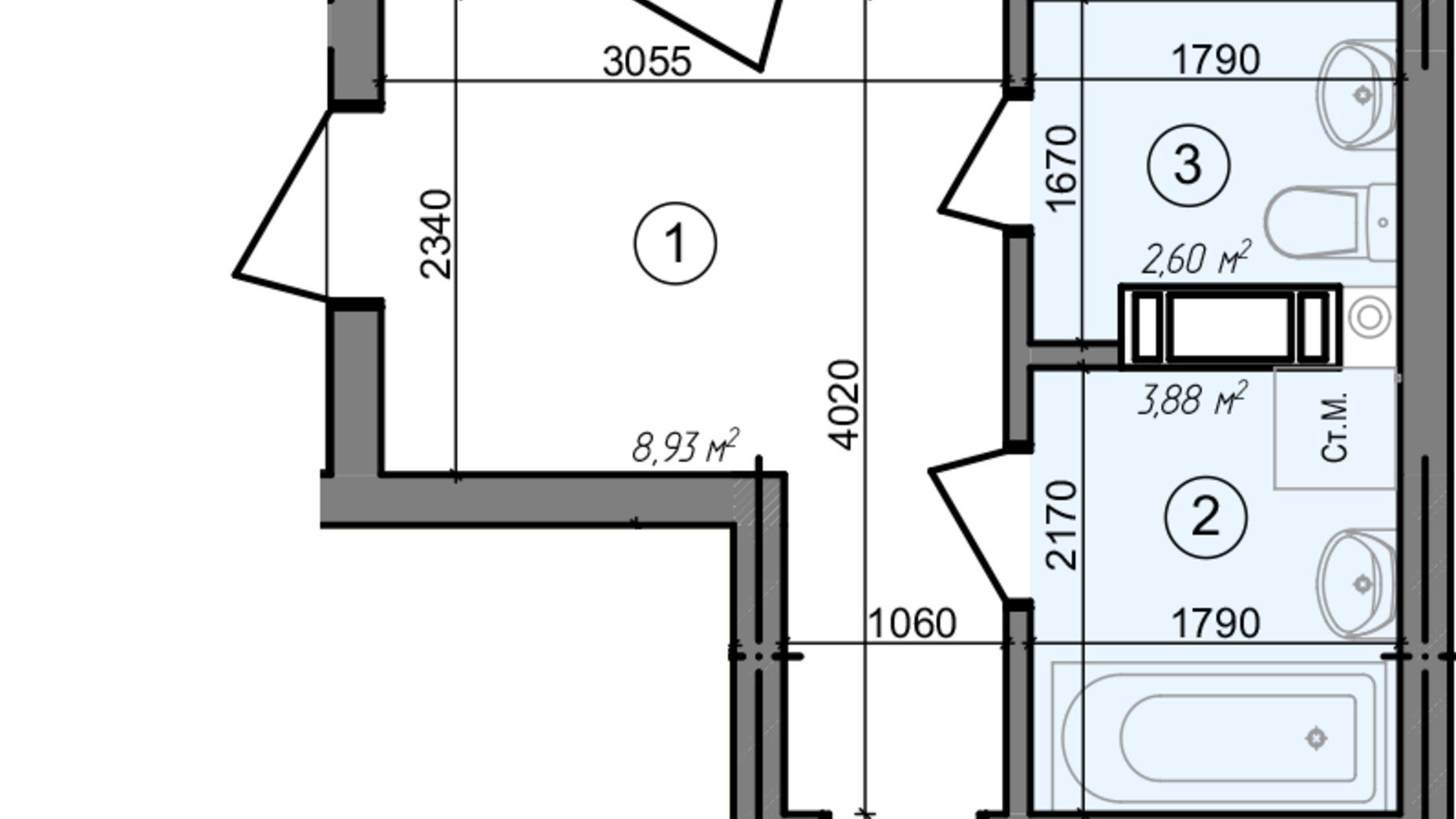 Планировка 2-комнатной квартиры в ЖК Голосеевская Долина 59.73 м², фото 295185