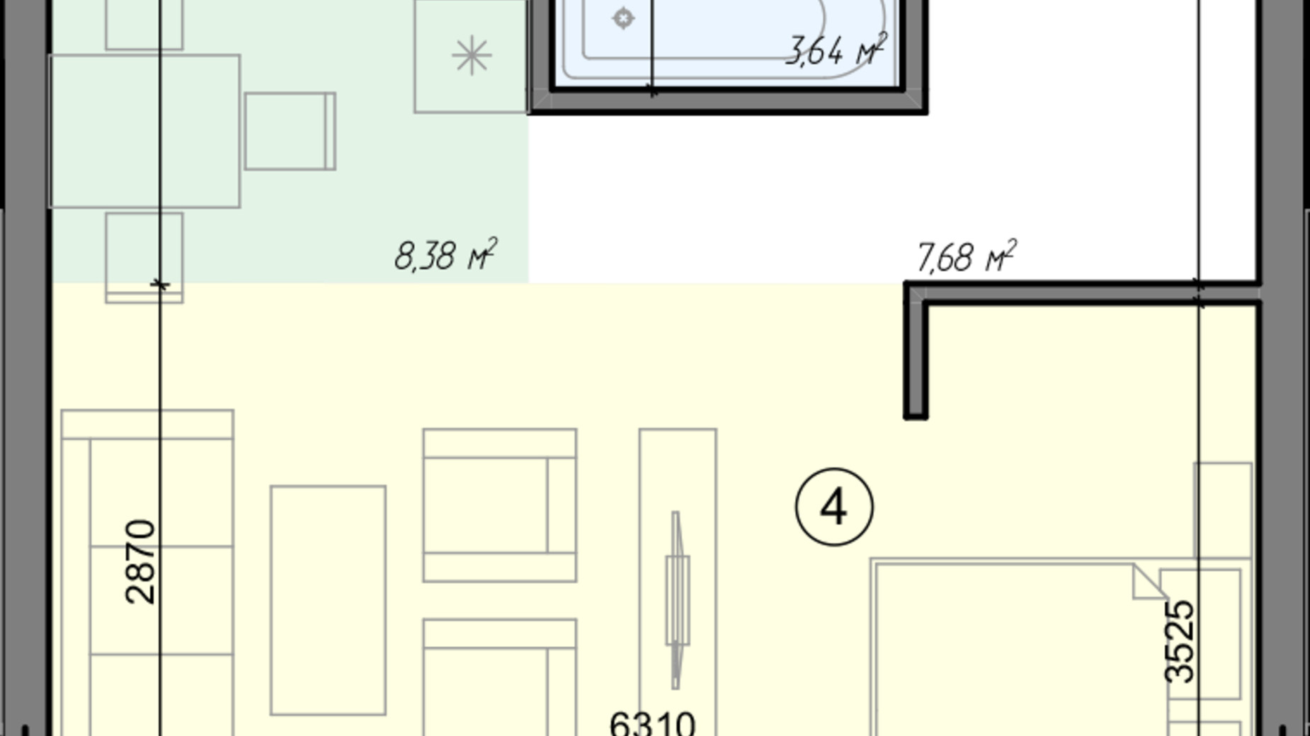 Планировка 1-комнатной квартиры в ЖК Голосеевская Долина 40.61 м², фото 295188