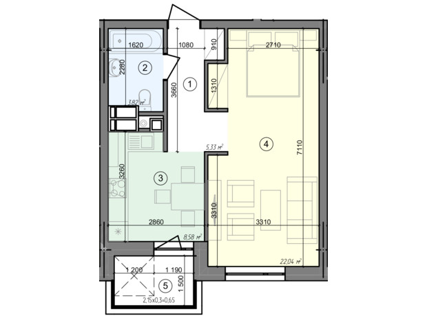 ЖК Голосеевская Долина: планировка 1-комнатной квартиры 40.42 м²