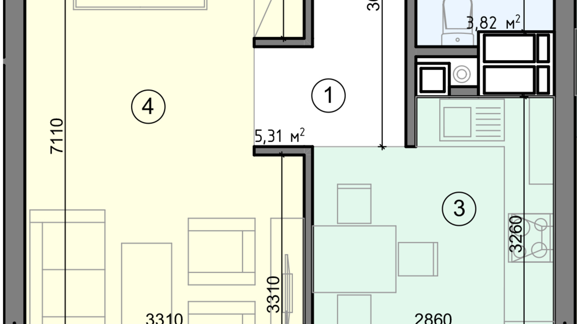 Планування 1-кімнатної квартири в ЖК Голосіївська Долина 40.91 м², фото 295192