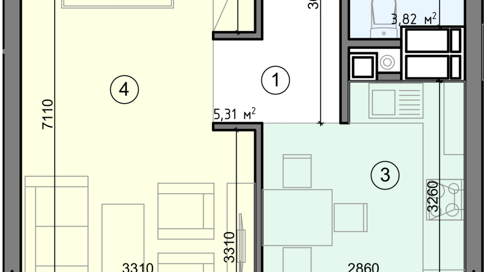 Планировка 1-комнатной квартиры в ЖК Голосеевская Долина 40.91 м², фото 295192