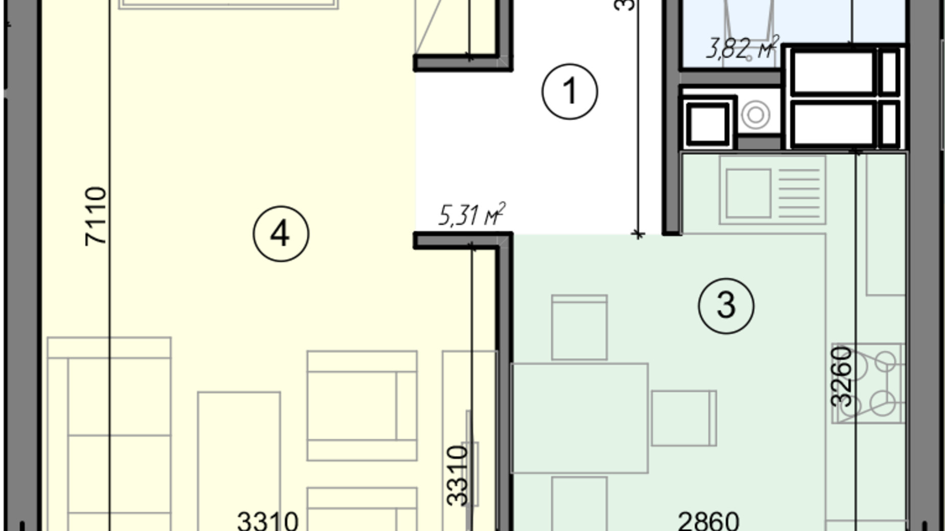 Планування 1-кімнатної квартири в ЖК Голосіївська Долина 40.48 м², фото 295193