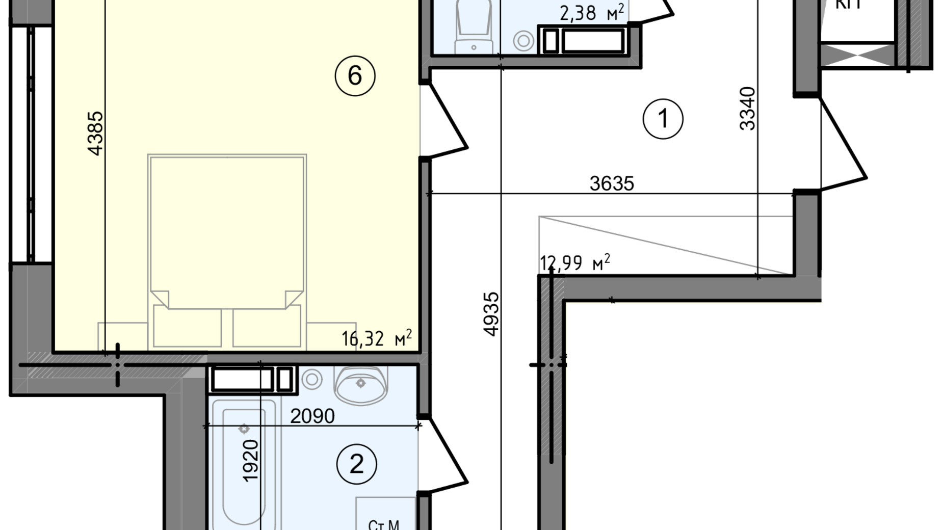 Планування 3-кімнатної квартири в ЖК Голосіївська Долина 78.78 м², фото 295212