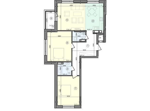 ЖК Голосеевская Долина: планировка 3-комнатной квартиры 78.78 м²