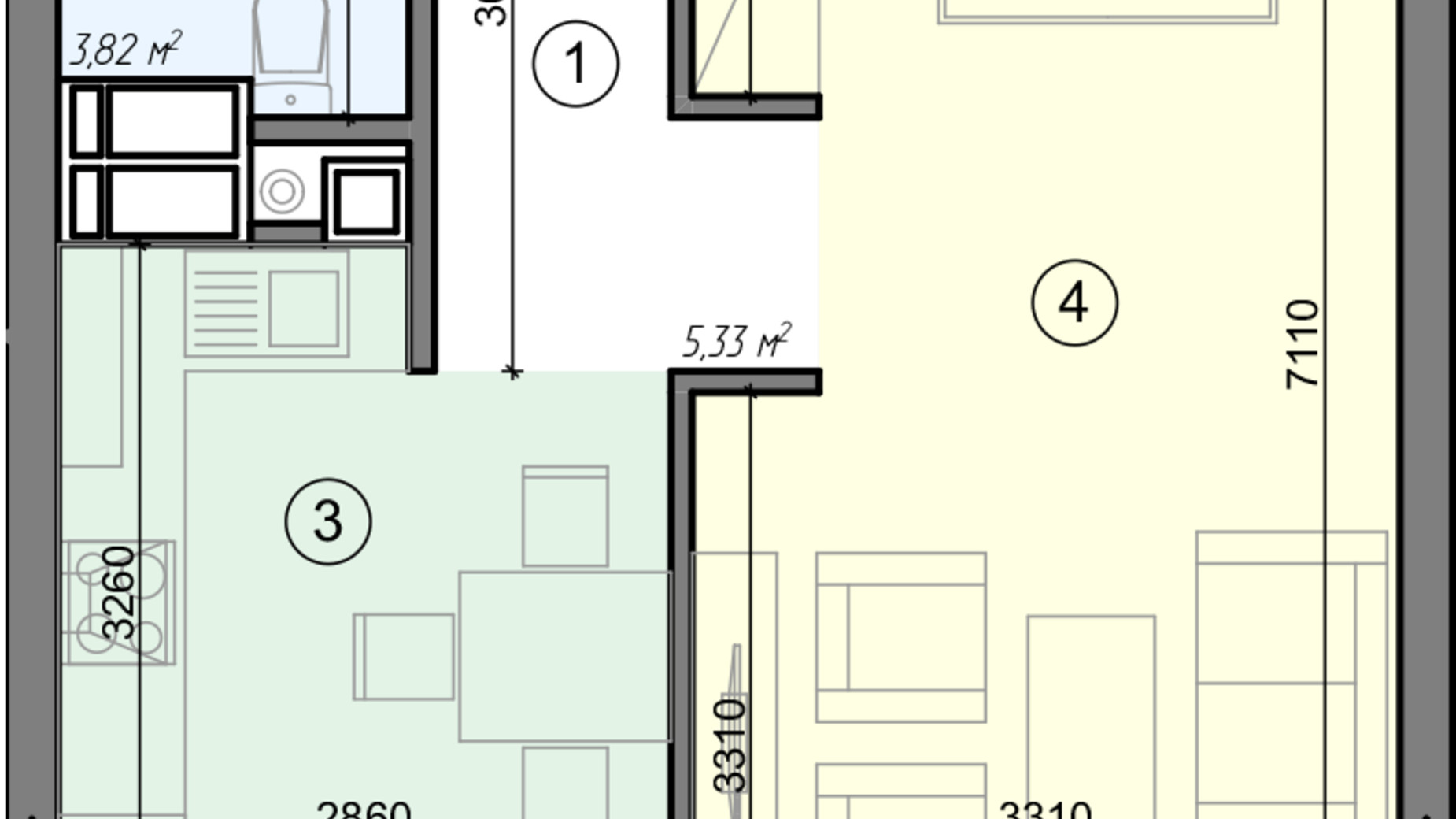 Планування 1-кімнатної квартири в ЖК Голосіївська Долина 40.42 м², фото 295217