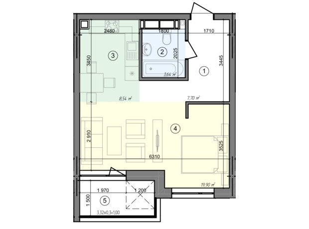 ЖК Голосеевская Долина: планировка 1-комнатной квартиры 40.78 м²