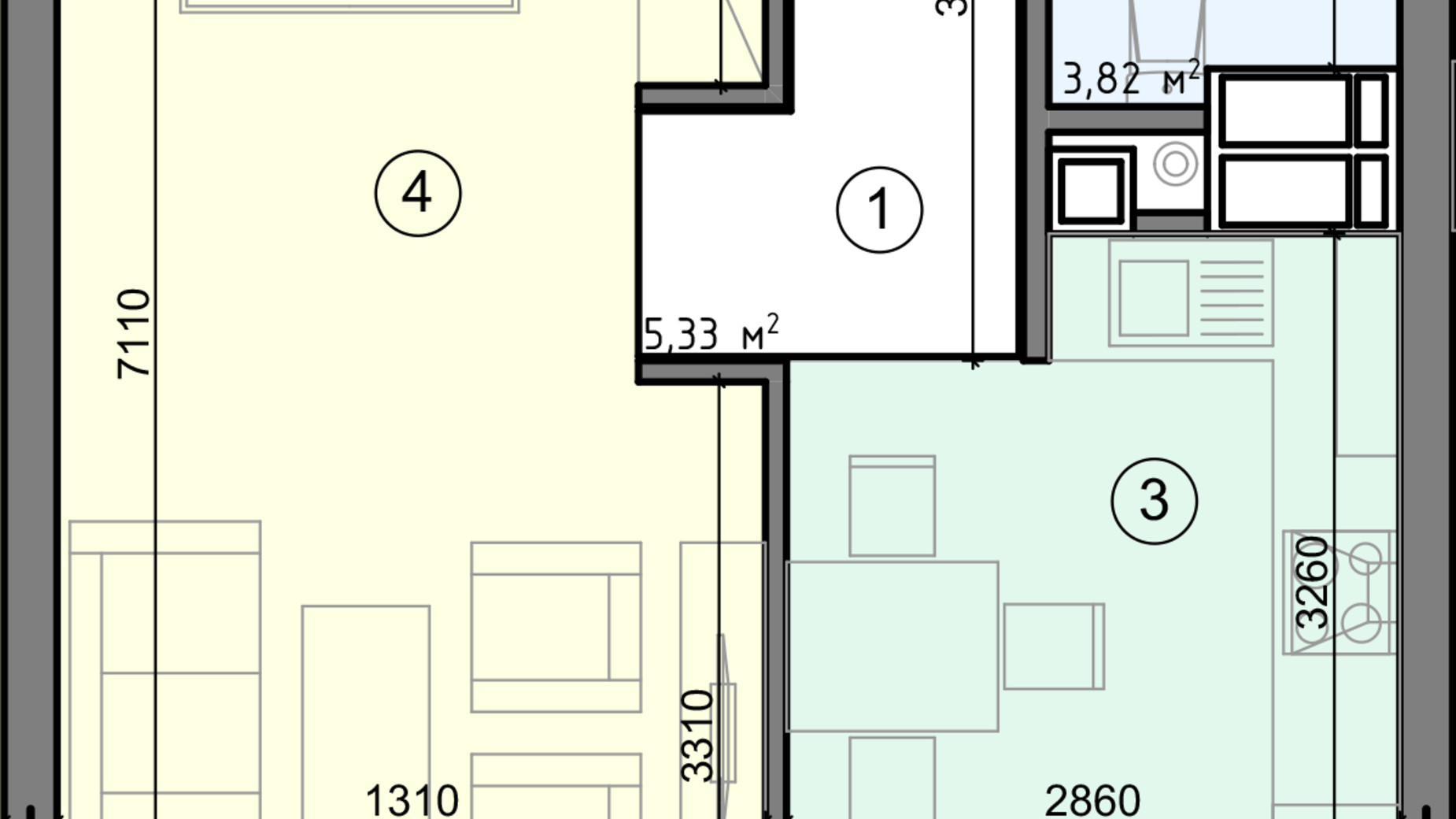 Планування 1-кімнатної квартири в ЖК Голосіївська Долина 40.93 м², фото 295219