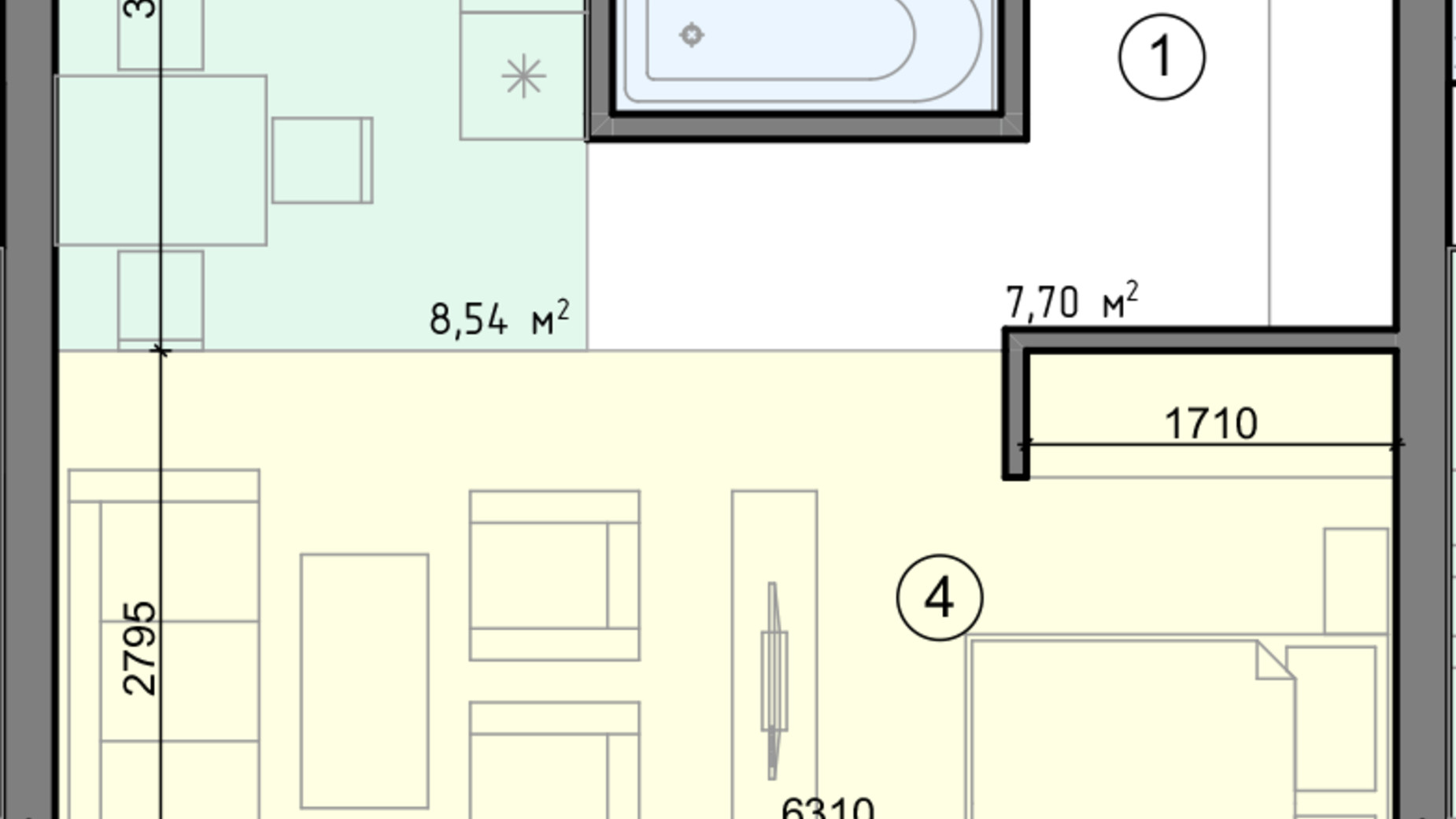 Планування 1-кімнатної квартири в ЖК Голосіївська Долина 41.21 м², фото 295220