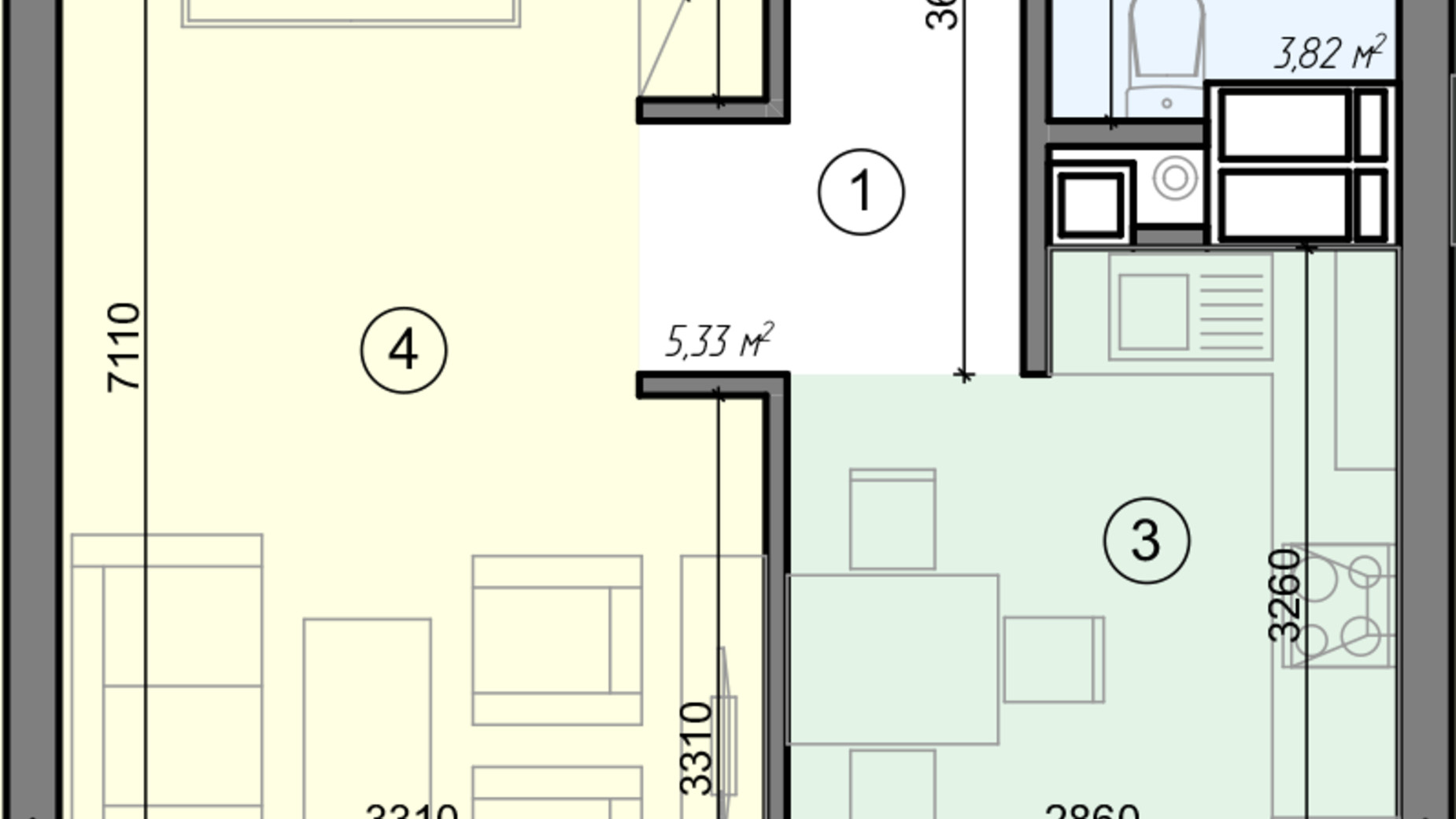 Планування 1-кімнатної квартири в ЖК Голосіївська Долина 40.5 м², фото 295221