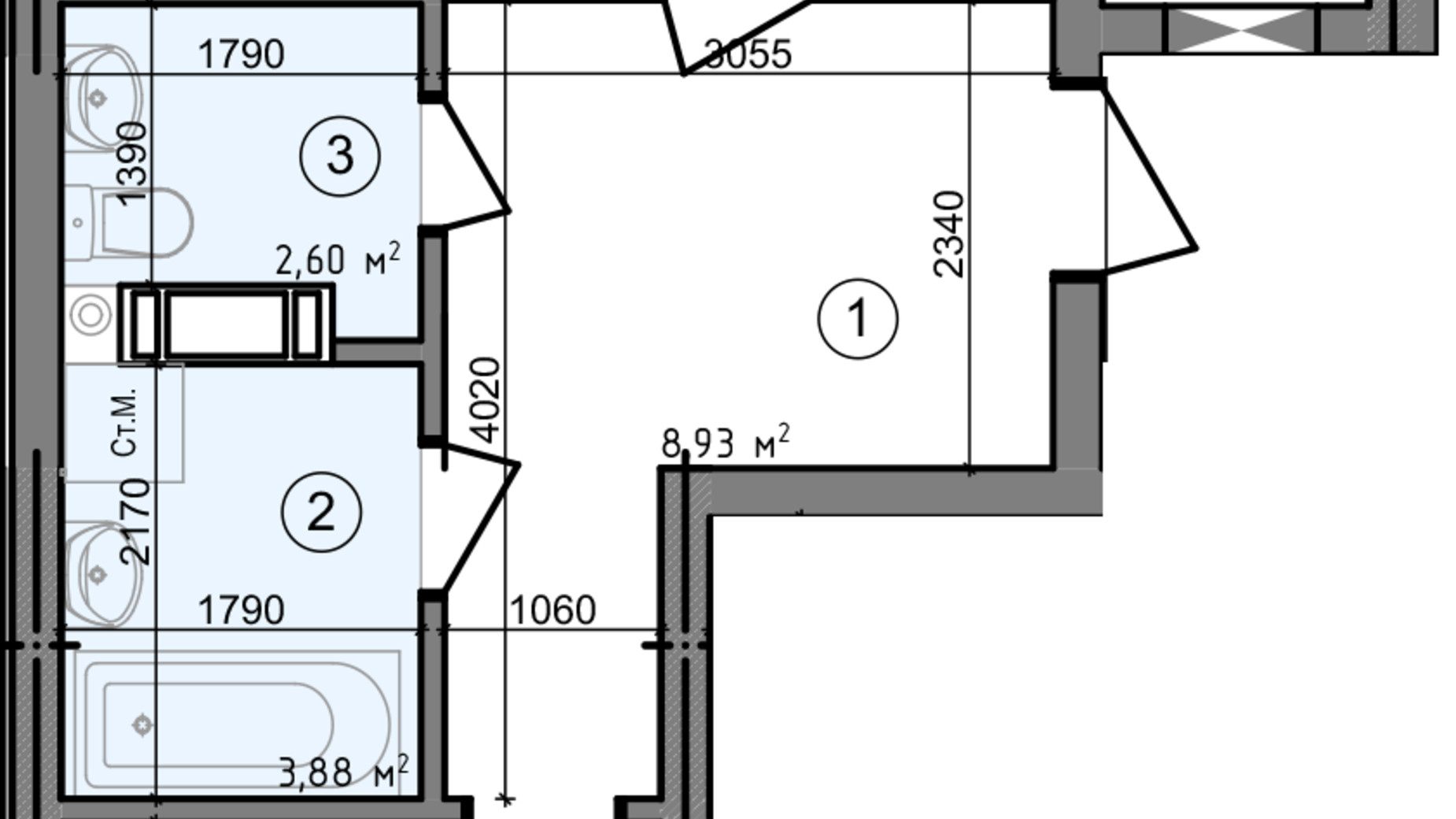 Планування 2-кімнатної квартири в ЖК Голосіївська Долина 60.72 м², фото 295223