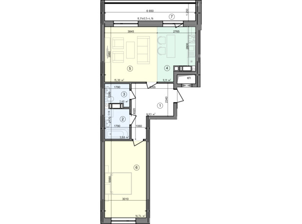 ЖК Голосеевская Долина: планировка 2-комнатной квартиры 60.72 м²