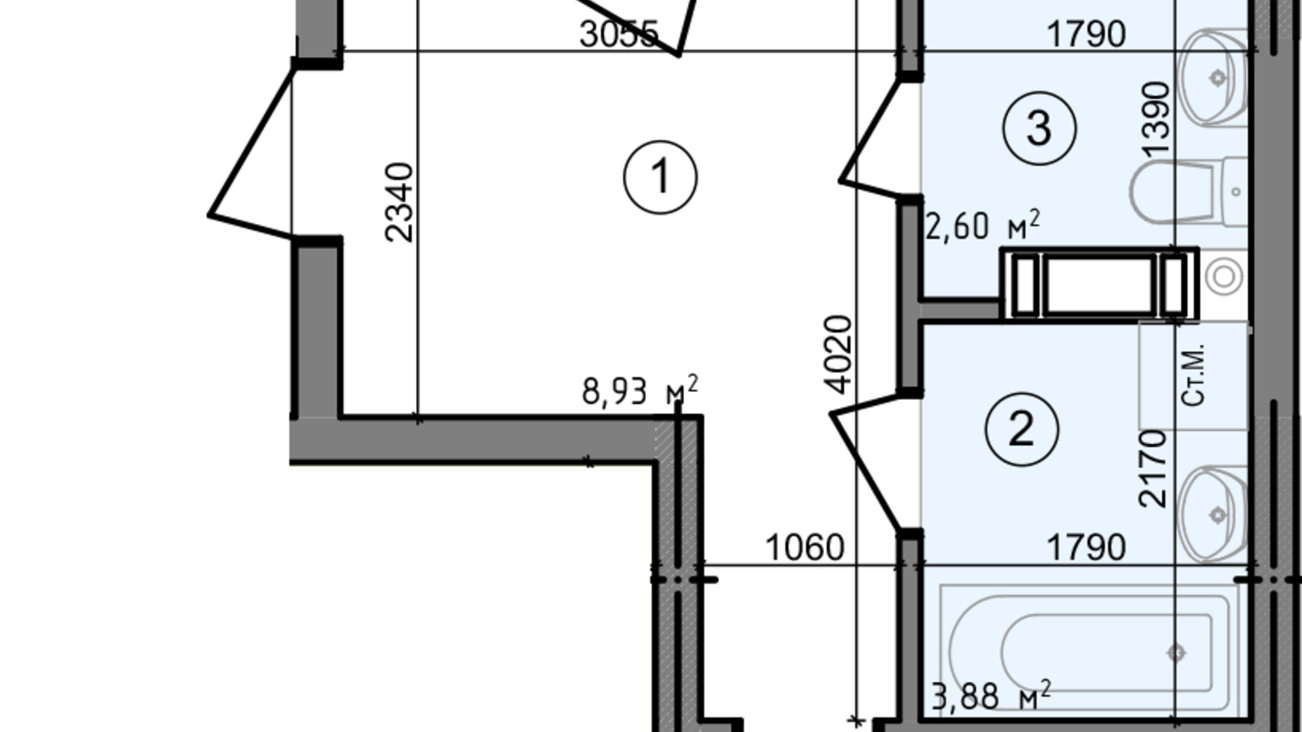 ЖК Голосеевская Долина, Киев: двухкомнатная планировка 60.69 м² (секция 2,  дом 3) по цене 1668975 грн от застройщика Строй сити Development Group |  DIM.RIA