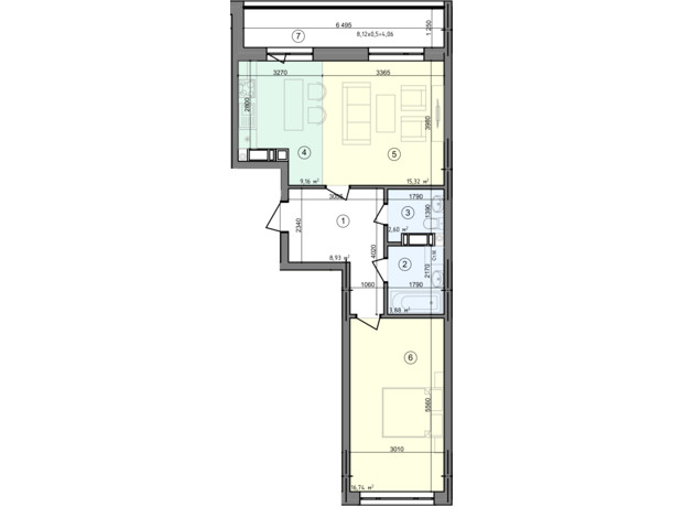 ЖК Голосіївська Долина: планування 2-кімнатної квартири 60.69 м²