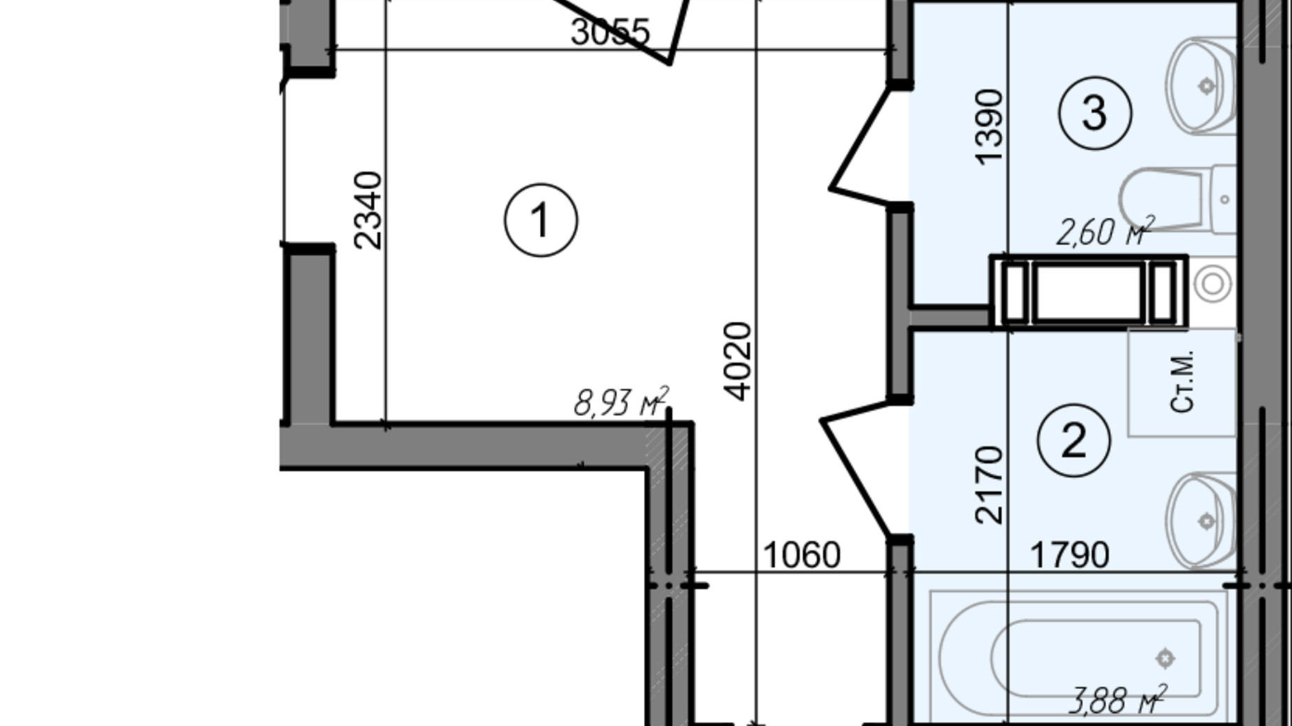 Планування 2-кімнатної квартири в ЖК Голосіївська Долина 59.73 м², фото 295225