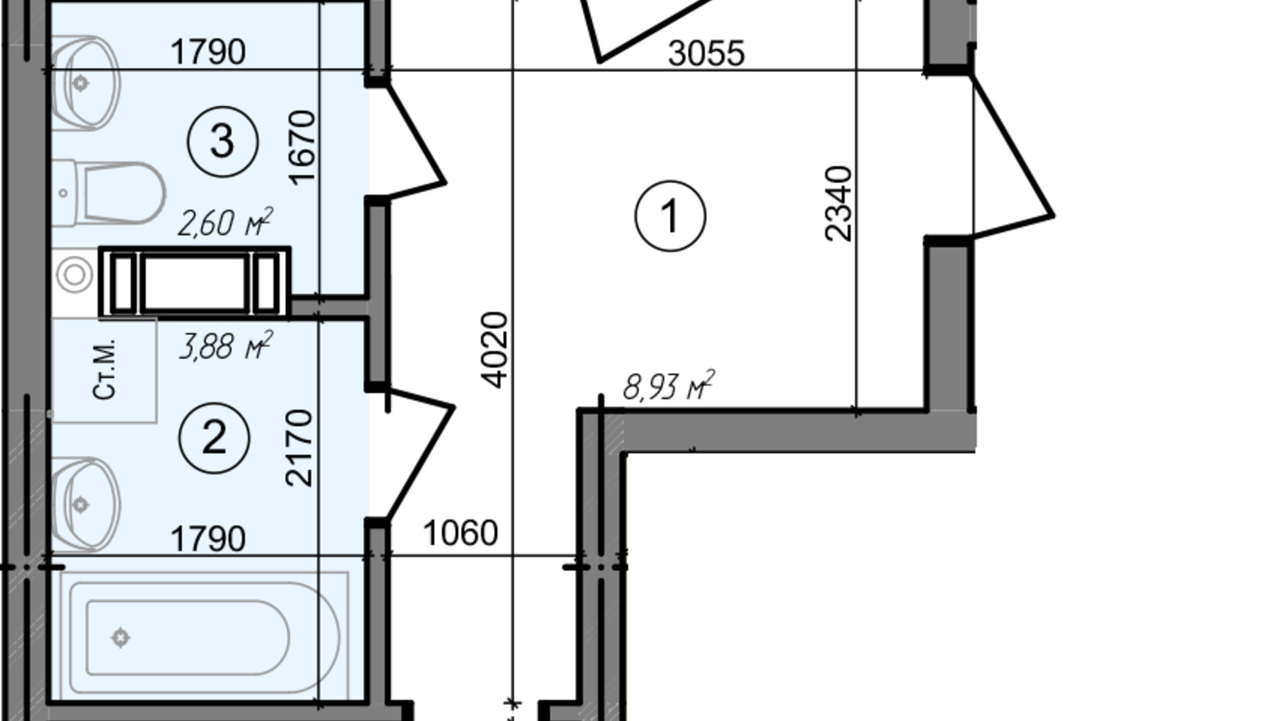 Планування 2-кімнатної квартири в ЖК Голосіївська Долина 59.76 м², фото 295226